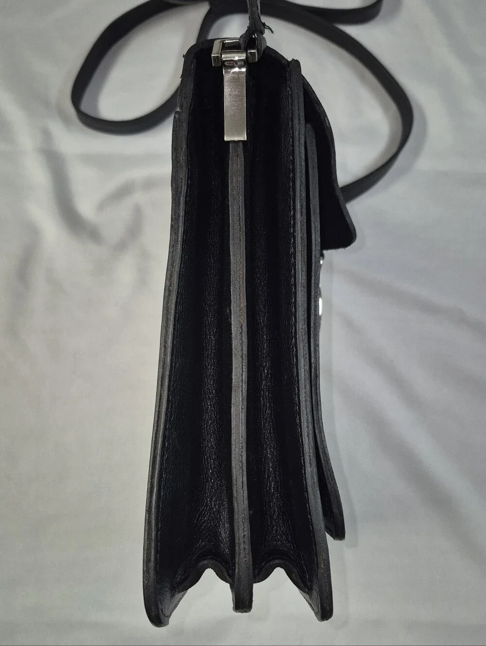 Patricia Nash Buckley Black Leather 3 Compartment North South Crossbody Purse